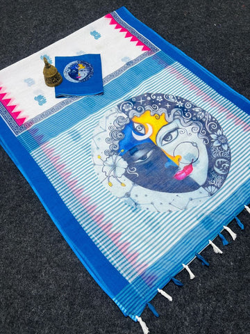 Red Devi – Durga Puja Special LinenSaree with Digital Print SA825-998