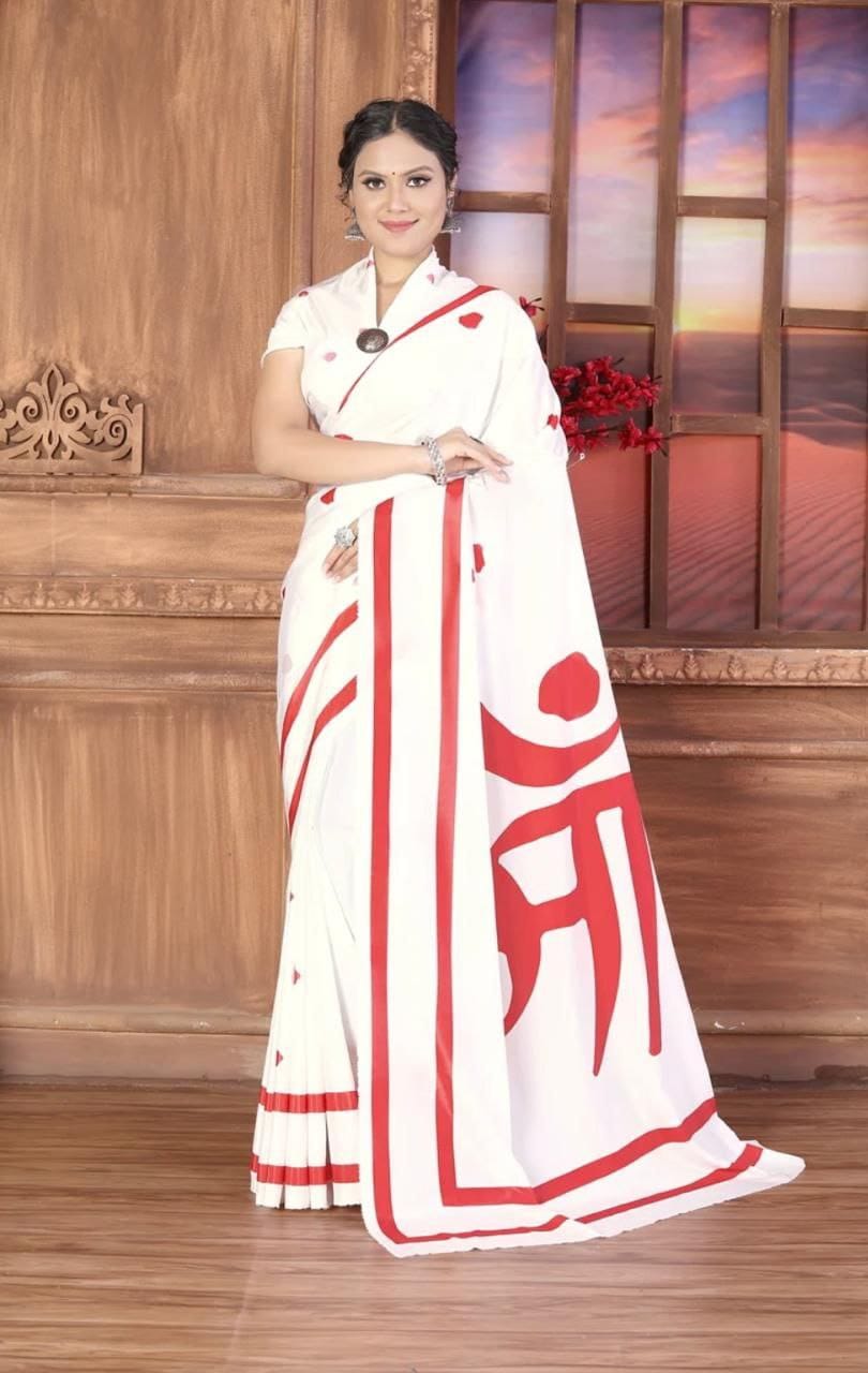 Red Devi – Durga Puja Special LinenSaree with Digital Print SA825-1001