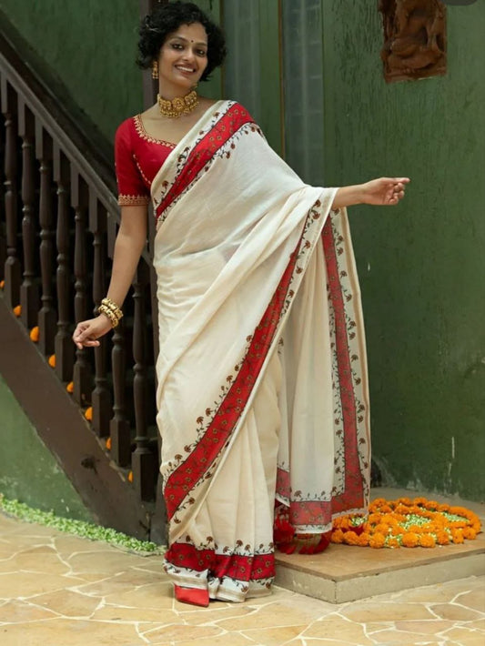 Red Devi – Durga Puja Special LinenSaree with Digital Print SA825-1007