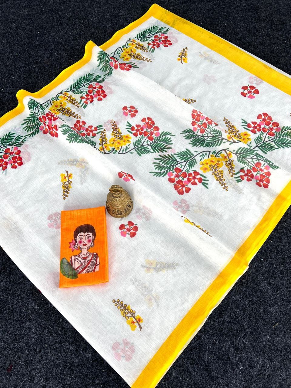 Red Devi – Durga Puja Special LinenSaree with Digital Print SA825-1010