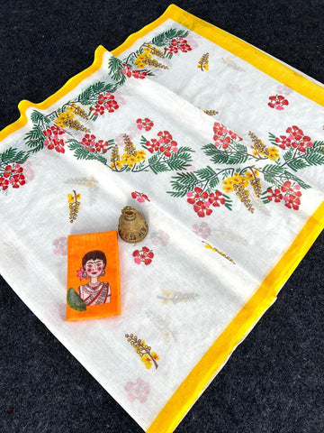 Red Devi – Durga Puja Special LinenSaree with Digital Print SA825-1010