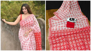 Red Devi – Durga Puja Special LinenSaree with Digital Print SA825-1011