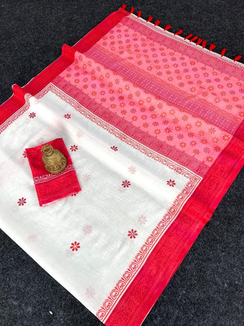 Red Devi – Durga Puja Special LinenSaree with Digital Print SA825-1015