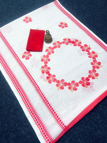 Red Devi – Durga Puja Special LinenSaree with Digital Print SA825-1017