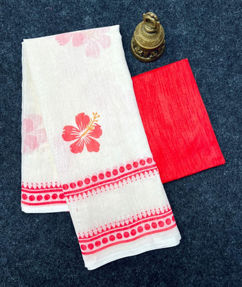 Red Devi – Durga Puja Special LinenSaree with Digital Print SA825-1016