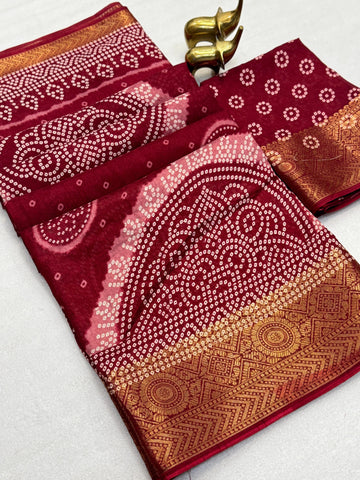 Soft Self Jacquard Dola Silk Bandhani Saree-SA1225-1600