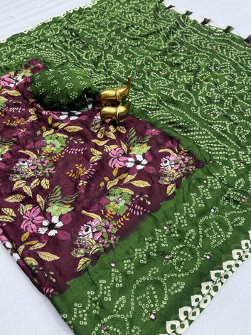 Pure Moss Bandhani Saree SA1225-1629