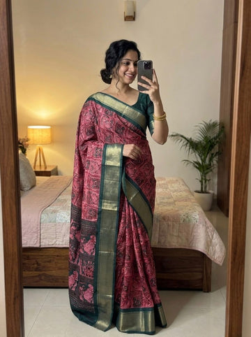 Beautiful Dola Silk Kalamkari Print Saree SA1225-1640
