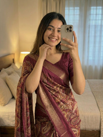 Beautiful Tasva Silk Saree with Ajrak Print SA1225-1646