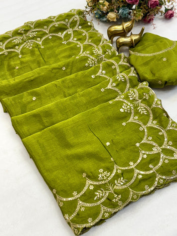 Pure Soft Chinon Silk Saree with Embroidery  SA1225-1648