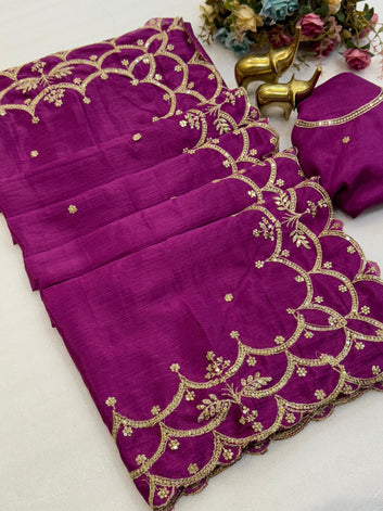 Pure Soft Chinon Silk Saree with Embroidery  SA1225-1649