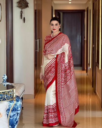 Soft Silk Saree with Satin Silk Block Print  SA1225-1650
