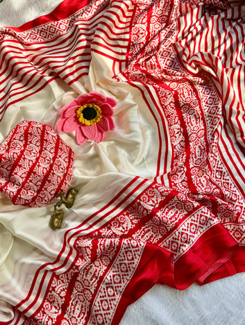 Soft Silk Saree with Satin Silk Block Print  SA1225-1650