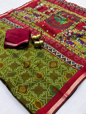 Beautiful Mangalagiri Silk Saree with Bandhani Design SA1225-1678