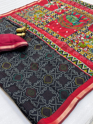 Beautiful Mangalagiri Silk Saree with Bandhani Design SA1225-1681