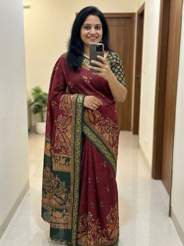 Beautiful Mangalagiri Silk Saree with Kalamkari Print SA1225-1689