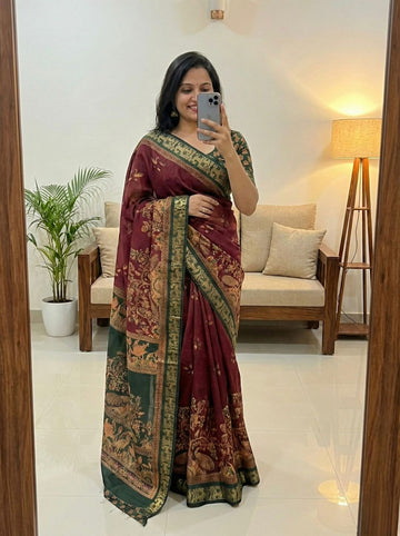 Beautiful Mangalagiri Silk Saree with Kalamkari Print SA1225-1690