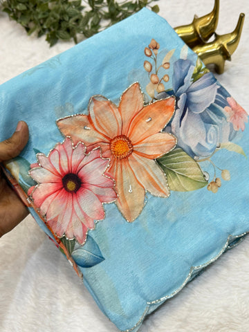 Soft Chinon Silk Saree with Floral Digital Print SA1225-1721