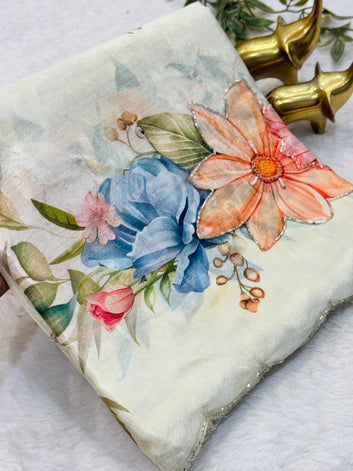 Soft Chinon Silk Saree with Floral Digital Print SA1225-1721