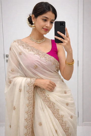 Pure Chinon Saree with All-Over Handwork SA126-1758