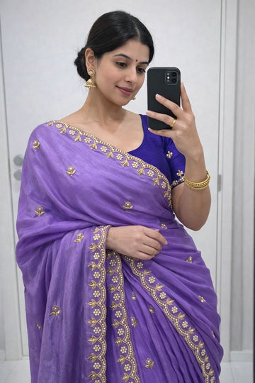 Pure Chinon Saree with All-Over Handwork SA126-1759
