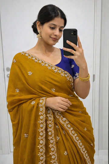 Pure Chinon Saree with All-Over Handwork SA126-1760