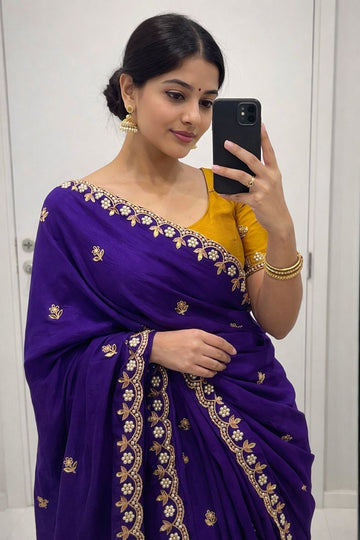 Pure Chinon Saree with All-Over Handwork SA126-1761