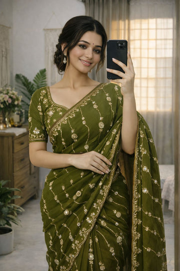NC Moss Satin Dual Shade Saree SA126-1749
