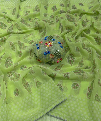 Beautiful 60 Gram Foil Print Embroidery Net Saree SA126-1733