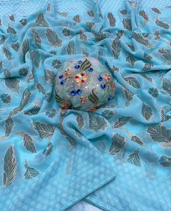 Beautiful 60 Gram Foil Print Embroidery Net Saree SA126-1732