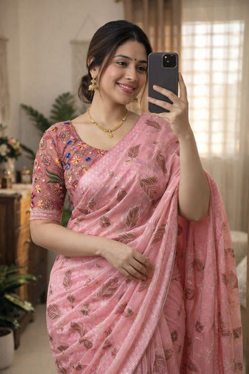 Beautiful 60 Gram Foil Print Embroidery Net Saree SA126-1731