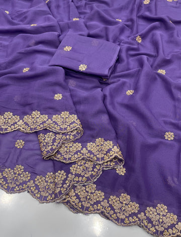 Star Georgette Saree with Embroidery Work SA126-1742