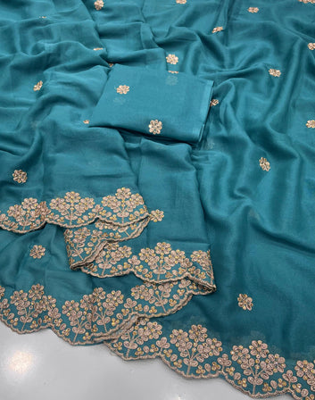 Star Georgette Saree with Embroidery Work SA126-1743
