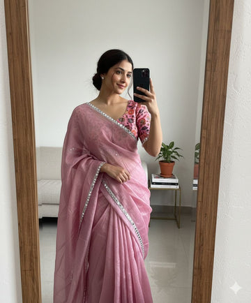 Gold Crush Saree with Heavy Mirror LaceSA126-1735