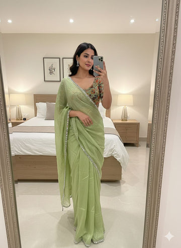 Gold Crush Saree with Heavy Mirror LaceSA126-1738