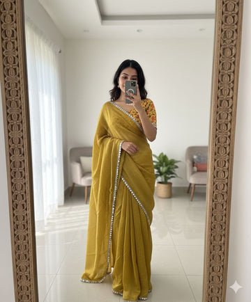 Gold Crush Saree with Heavy Mirror LaceSA126-1739