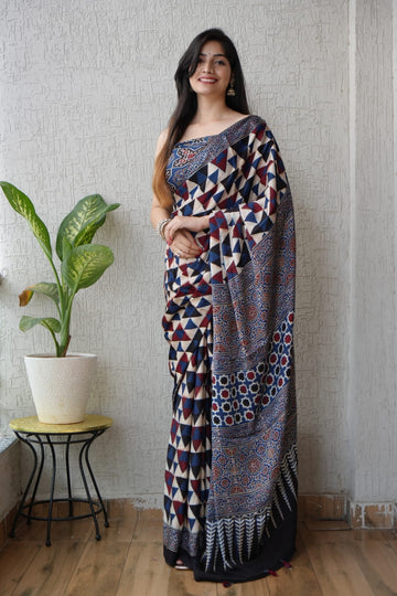 Original Ajrakh Saree with Digital Print SA126-1796