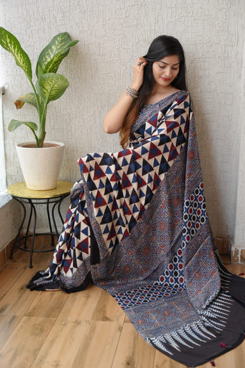 Original Ajrakh Saree with Digital Print SA126-1796