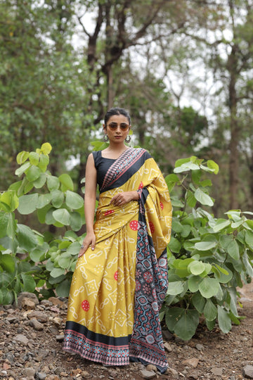 Original Ajrakh Saree with Digital Print SA126-1832