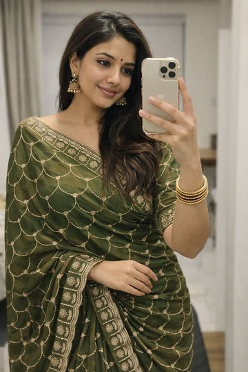 🔥Trending Saree ! Moss Satin Dual Shade Saree SA326-1867
