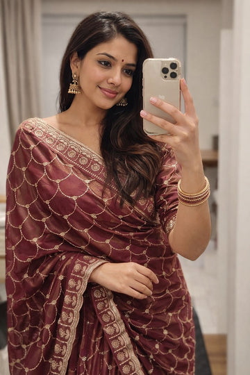 🔥Trending Saree ! Moss Satin Dual Shade Saree SA326-1866