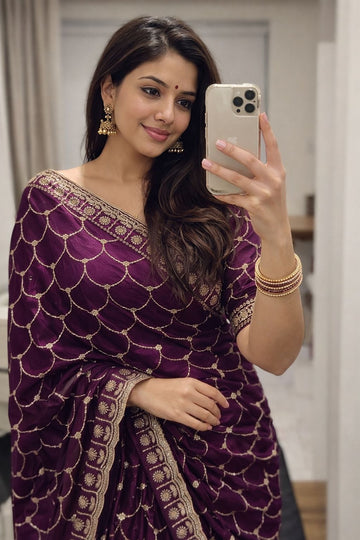 🔥Trending Saree ! Moss Satin Dual Shade Saree SA326-1871