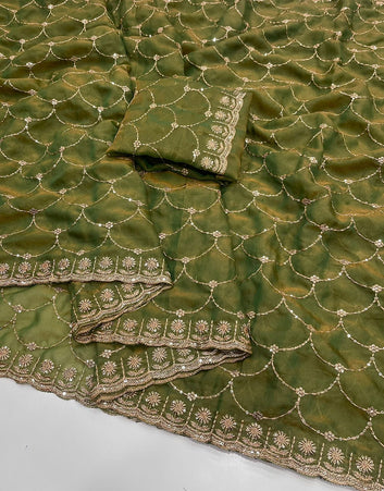 🔥Trending Saree ! Moss Satin Dual Shade Saree SA326-1867