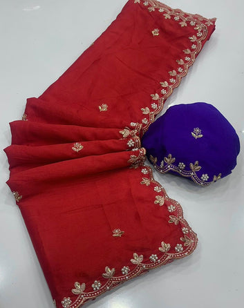 Trending Saree Look | Pure Chinon Saree  SA326-1876