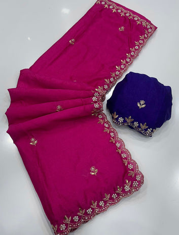 Trending Saree Look | Pure Chinon Saree  SA326-1874