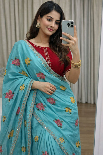 Most Selling Saree  | Soft Chinon Silk Saree SA326-1910