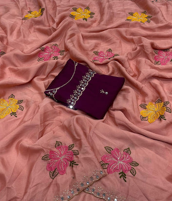 Most Selling Saree  | Soft Chinon Silk Saree SA326-1913