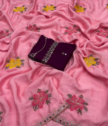 Most Selling Saree  | Soft Chinon Silk Saree SA326-1914