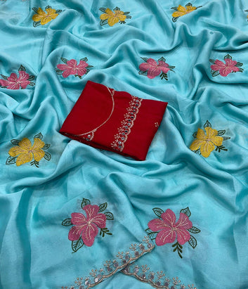Most Selling Saree  | Soft Chinon Silk Saree SA326-1910
