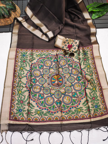 Wedding Special Saree  | Madhubani Hand Print Pallu  SA326-1963